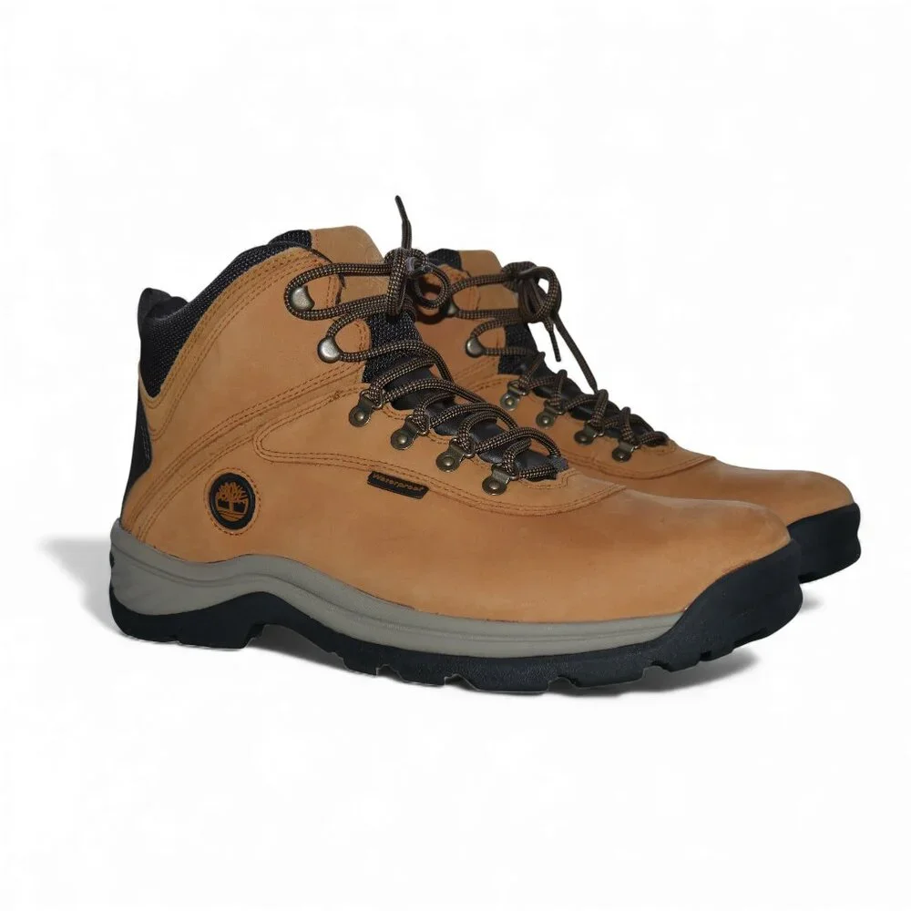 Timberland Mens Waterproof Mid Hiking Boots Size 13 Wheat Nubuck White Ledge NEW